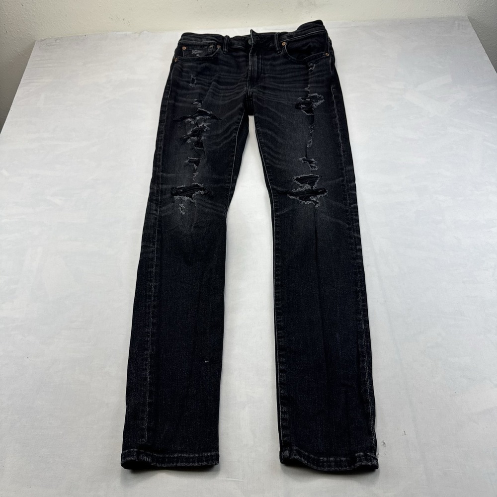 American Eagle Outfitters Men's Black Skinny Distressed Stretch Denim 32x34